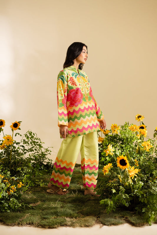 Alwaan by Ayzel – Vibrant Floral & Wave Print Swiss Poly Cotton Co-ords AS77