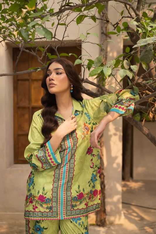 Alwaan by Ayzel – Lime Green Floral Digital Printed Swiss Poly Cotton Co-ords AS88