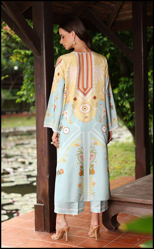 Alwaan by Ayzel – Pastel Blue & Mustard Digital Printed Swiss Poly Cotton Co-ords AS95