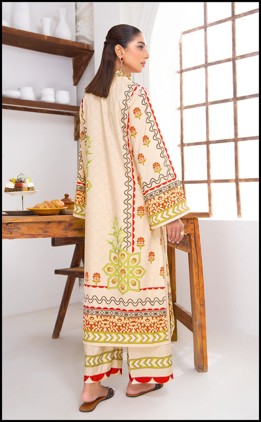 Alwaan by Ayzel – Beige & Lime Ethnic Digital Printed Swiss Poly Cotton Co-ords AS 96 (48" Long Length)