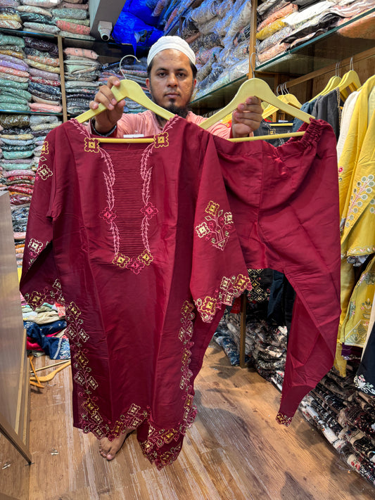 AYZEL EMBROIDERED CORD SET-374 MAROON