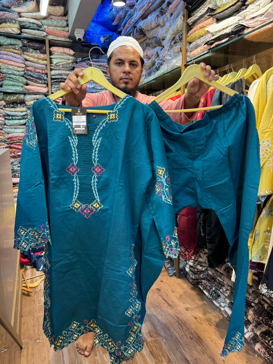 AYZEL EMBROIDERED CORD SET-374 TURQUOISE