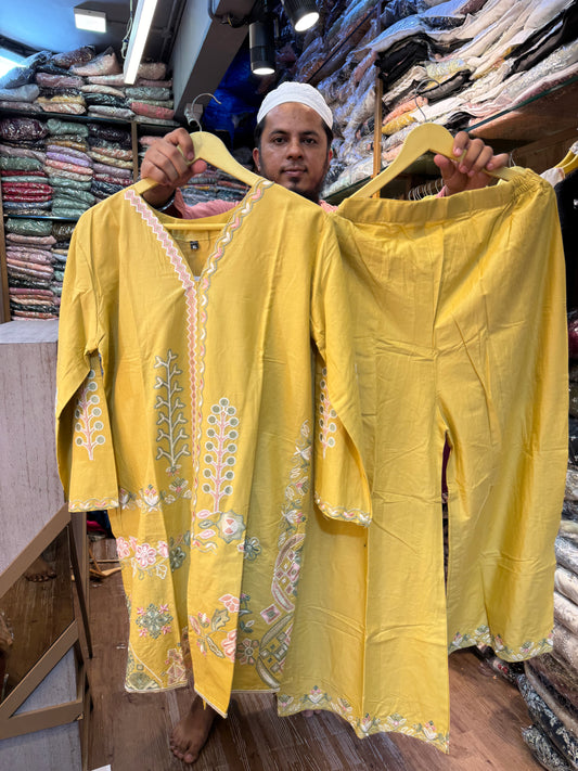 AYZEL EMBROIDERED CORD SET-366 YELLOW