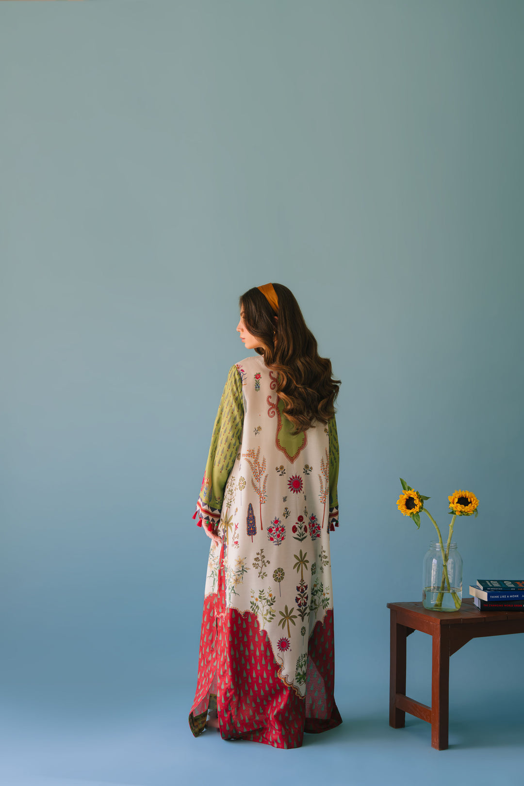 Alwaan by Ayzel – Ivory & Green Garden-Inspired Digital Printed Swiss Poly Cotton Maxi AS 100 (52")