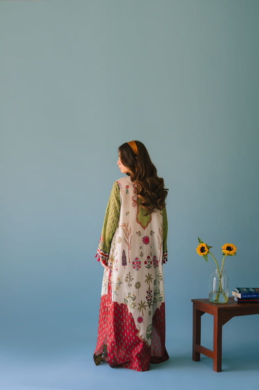 Alwaan by Ayzel – Ivory & Green Garden-Inspired Digital Printed Swiss Poly Cotton Maxi AS 100 (52")
