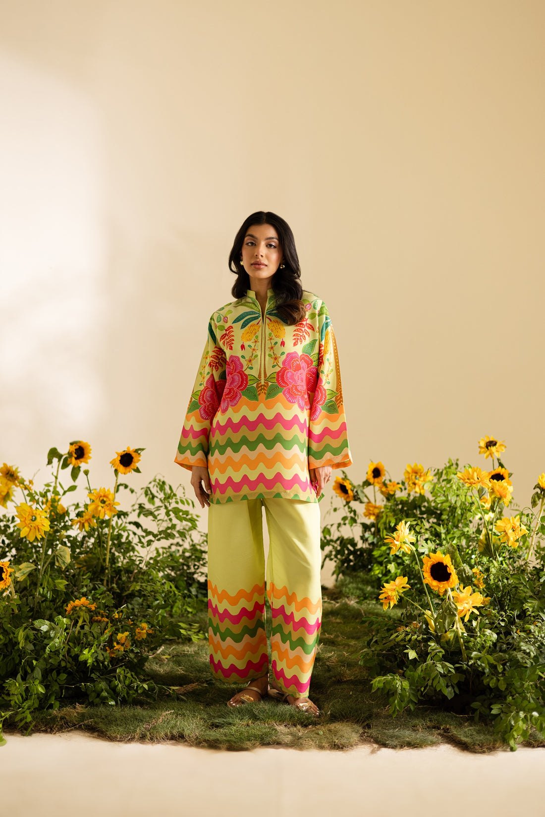 Alwaan by Ayzel – Vibrant Floral & Wave Print Swiss Poly Cotton Co-ords AS77