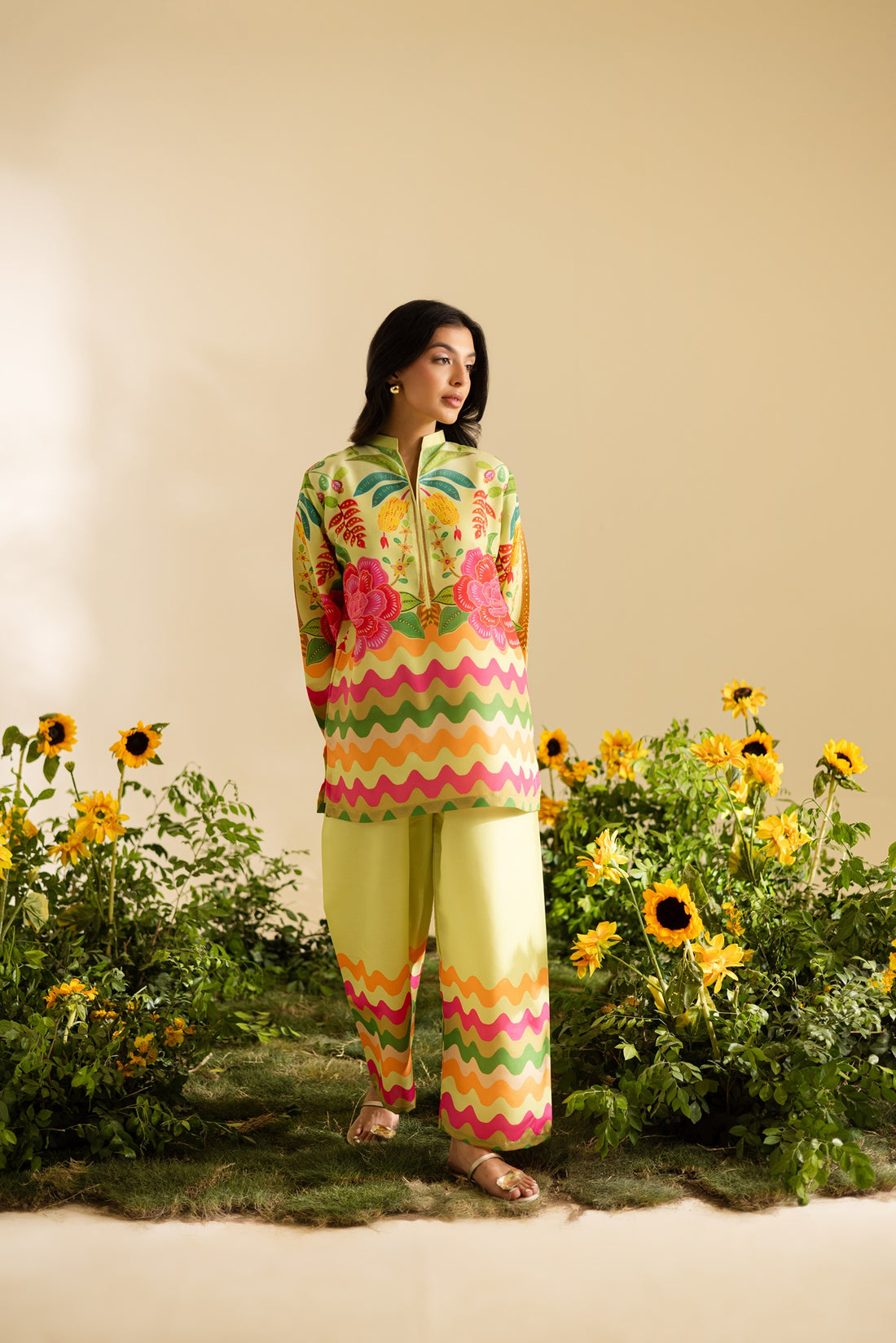 Alwaan by Ayzel – Vibrant Floral & Wave Print Swiss Poly Cotton Co-ords AS77