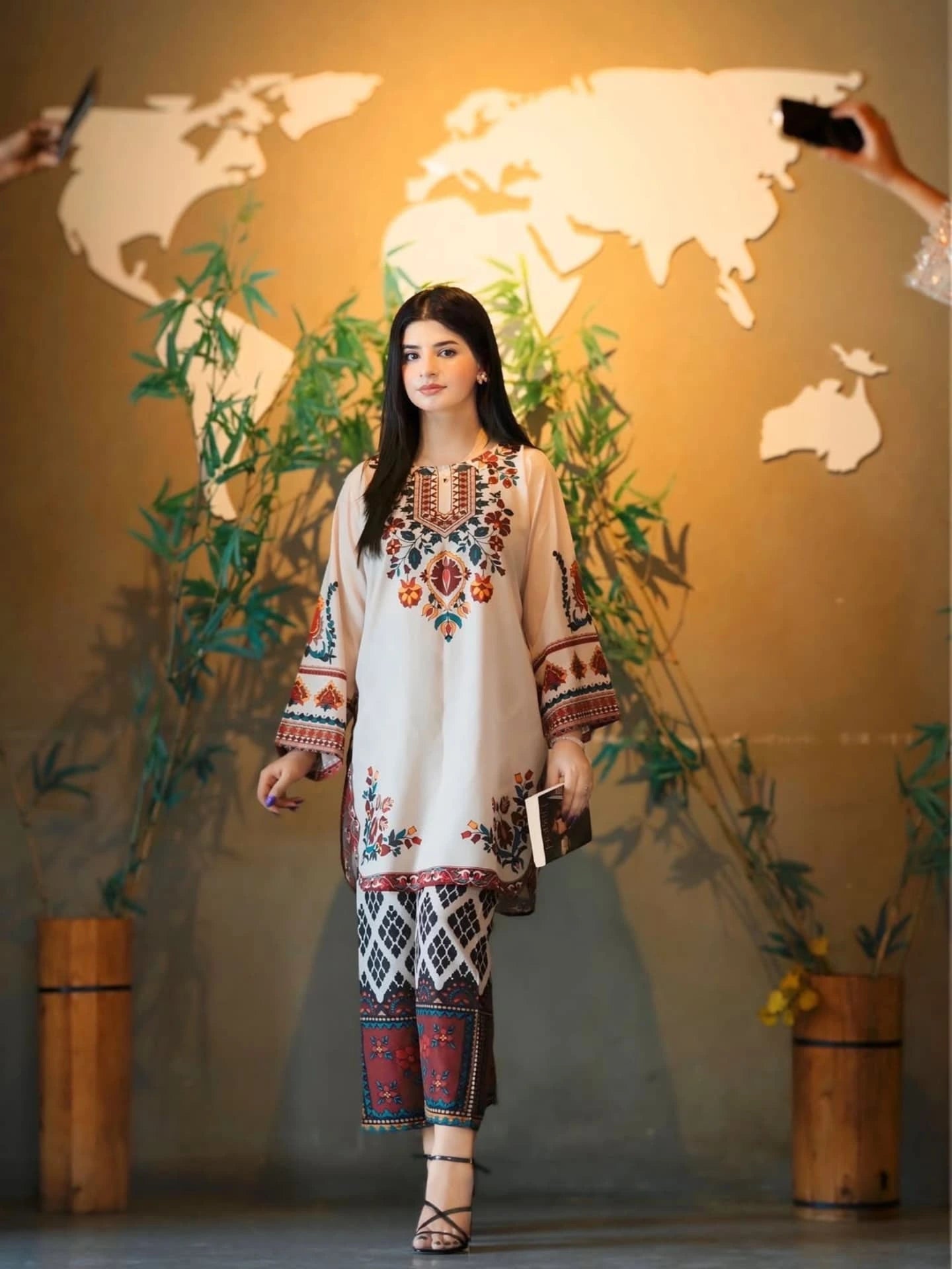 Alwaan by Ayzel – Beige & Maroon Ethnic Digital Printed Swiss Poly Cotton Co-ords AS 86 (36" Medium Length)