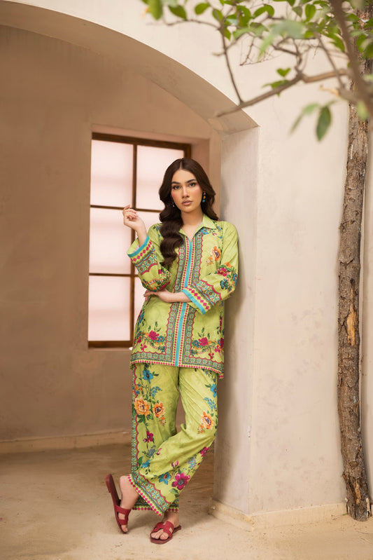 Alwaan by Ayzel – Lime Green Floral Digital Printed Swiss Poly Cotton Co-ords AS88