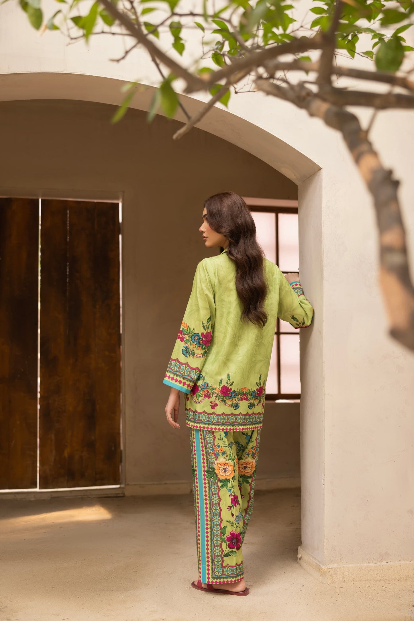 Alwaan by Ayzel – Lime Green Floral Digital Printed Swiss Poly Cotton Co-ords AS88