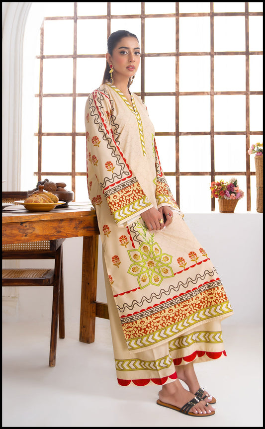 Alwaan by Ayzel – Beige & Lime Ethnic Digital Printed Swiss Poly Cotton Co-ords AS 96 (48" Long Length)
