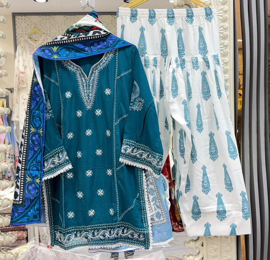 LIALI FARSHI SALWAR PRINTED BY AYZEL RAMA GREEN L345