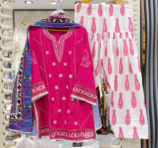 LIALI FARSHI SALWAR PRINTED BY AYZEL RANI PINK L345